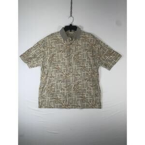 Batek Bay Polo Shirt Mens XL Beige Tropical Leaf 100% Cotton Short Sleeve Casual